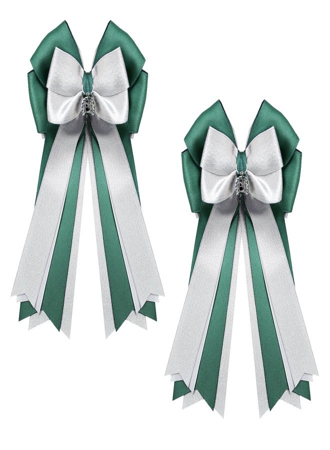 Ftuuo 2 Pcs Equestrian Hair Bow Clips White Green Handmade Horse Show Hairpin Horse Pendant Equestrian Show Bowknot Hair Barrettes Accessories for Horseback Riding Competitions - Image 1